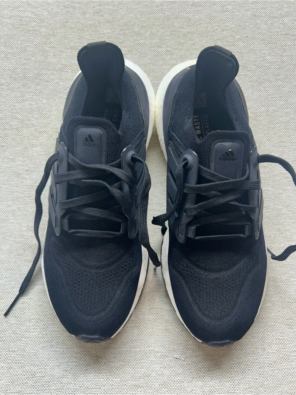adidas Black Men’s Knit Lace-Up Sneakers with White Sole